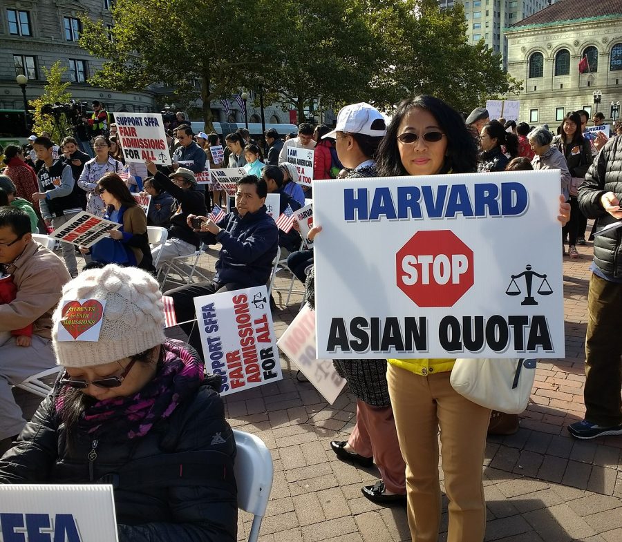 Protesters crowd in Copley Square, Boston to voice their support on the lawsuit from Students for Fair Admissions against Harvard on October 14, 2018. (https://commons.wikimedia.org/wiki/File:Students_for_Fair_Admissions_Rally.jpg)