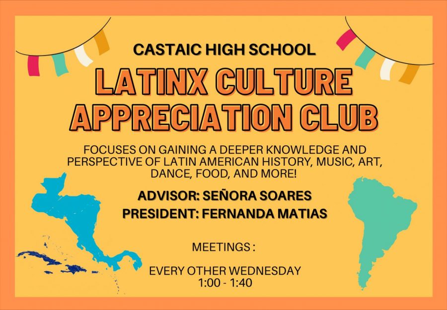 Poster Design Credit: Danielle Estagle ******************************************
Interested in joining the Latinx Culture Appreciation Club? Feel free to browse through this gallery to gain a more in depth look into a couple of our past meetings, contact information if you would like to know more about the club, and a general overview on what the club has to offer. You can also follow our Instagram, @chslatinxcultureclub, for weekly updates.