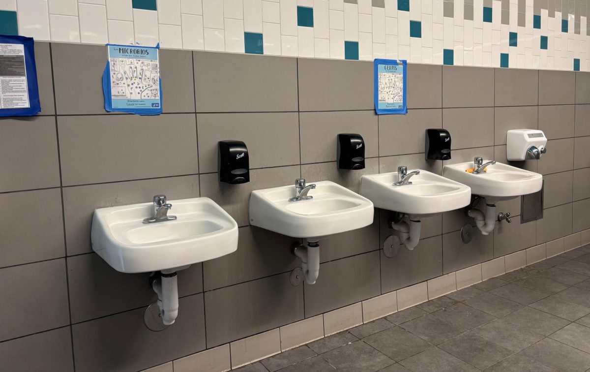 Castaic High School's girl's bathroom, with no mirrors.