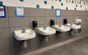 Castaic High School's girl's bathroom, with no mirrors.